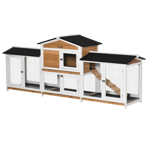 Large 2‑Tier Rabbit Hutch - With Double Run & Ramp - white background view