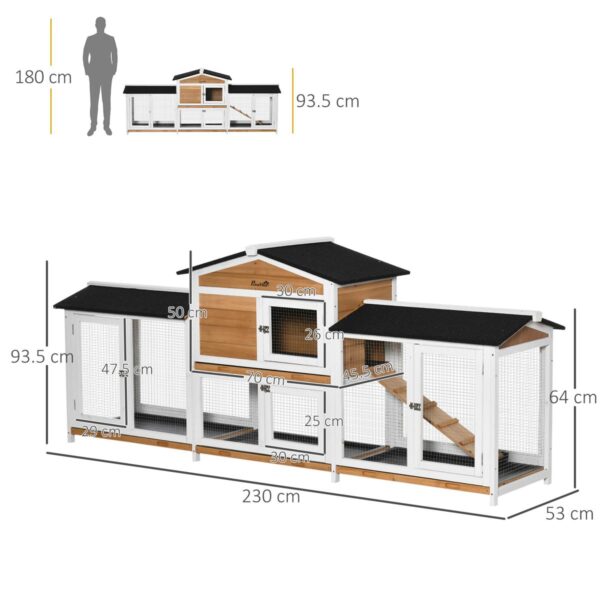 Large 2‑Tier Rabbit Hutch - With Double Run & Ramp - dimensions view