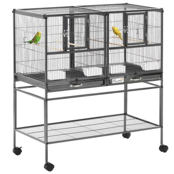 Large Bird Cage for Parrots - With Divider & Tray - white background view