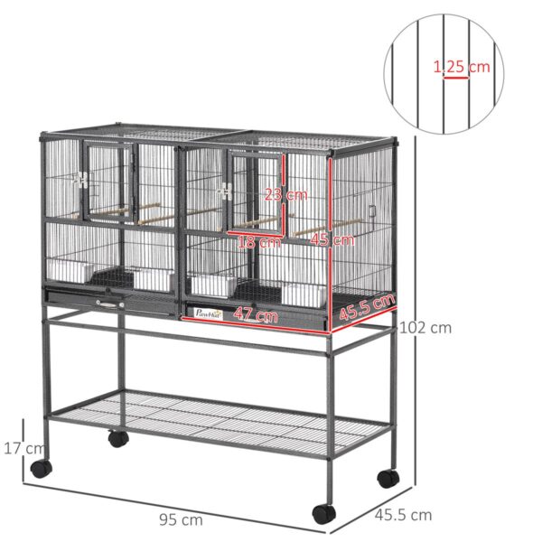 Large Bird Cage for Parrots - With Divider & Tray - dimensions view