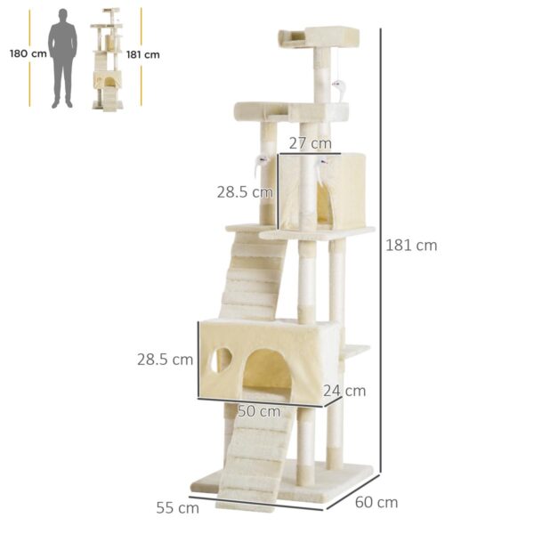 Large Cat Tower – Indoor Climbing & Scratching Post (181cm, Beige) - dimensions view