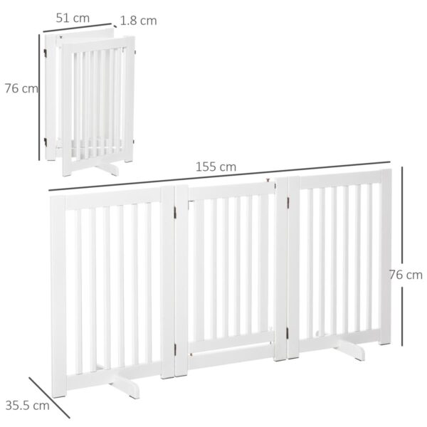 MDF Pet Gate - Freestanding Expandable Wood Barrier with Latched Door, White - dimensions view