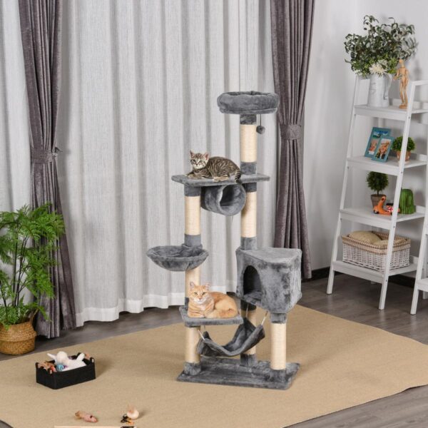 Cat Tree for Indoor Cats Condo Tower Multi-level Height 150CM Kittens Activity Stand House with Toys & Various Scratching Posts - in use view