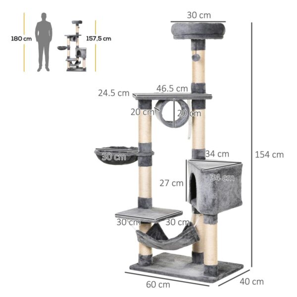 Multi-Level Cat Tree - 150cm Condo Tower with Toys & Scratching for Kittens - dimensions view