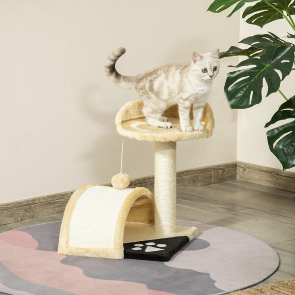 PetsMania Cat Tree Scratching Scratcher Post Kitten Activity Centre Climber Hanging Ball Beige - in use view