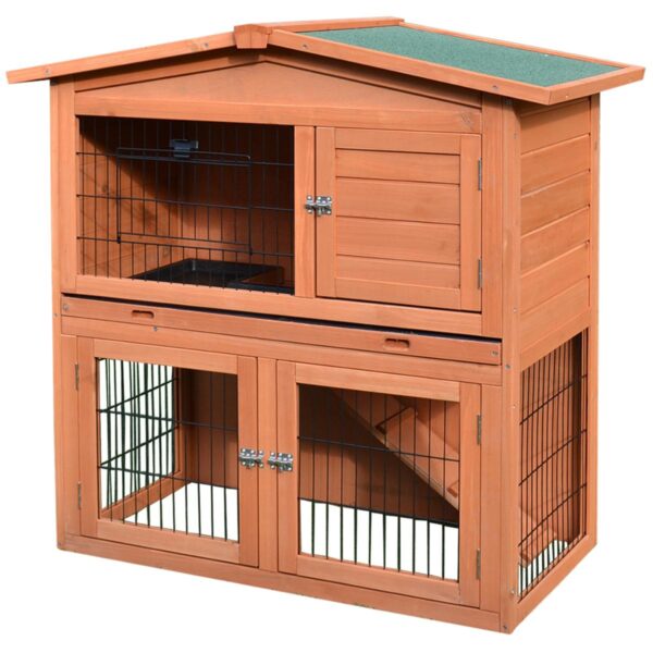 Outdoor Rabbit Hutch - 2-Tier Cage with No-Leak Tray - white background view