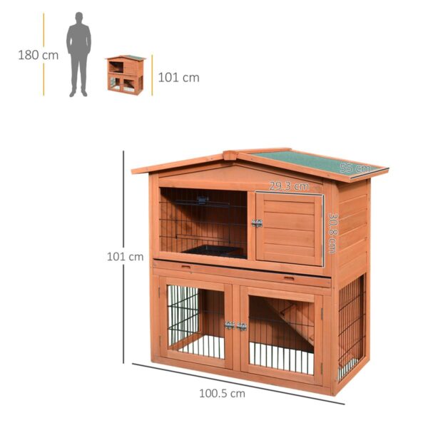 Outdoor Rabbit Hutch - 2-Tier Cage with No-Leak Tray - dimensions view
