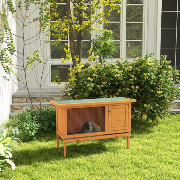 PetsMania Rabbit Hutch Outdoor Guinea Pig Hutch Bunny Cage Shelter Outdoor, 90 x 45 x 65cm - in use view