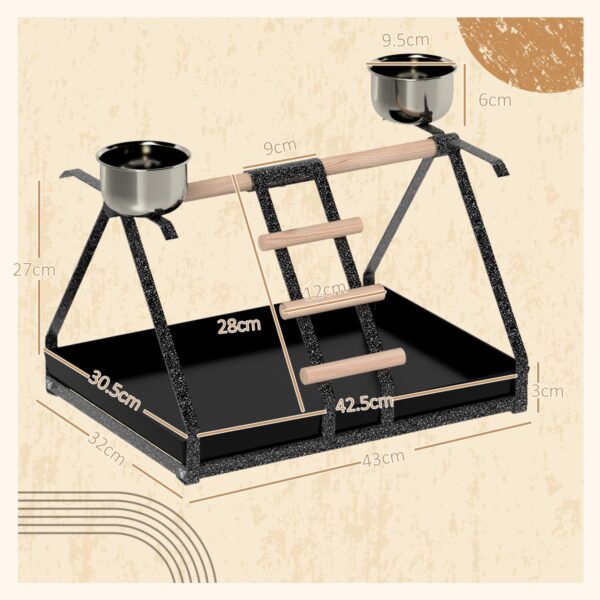 Parrot Stand - Bird Feeder with Wood Perch & Ladder, Removable Tray - dimensions view