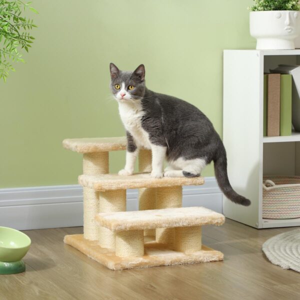 PetsMania Pet Stairs 3-step Pet Ladder Cat dog Stairs Climb Ladder Cat Tree, Beige - in use view