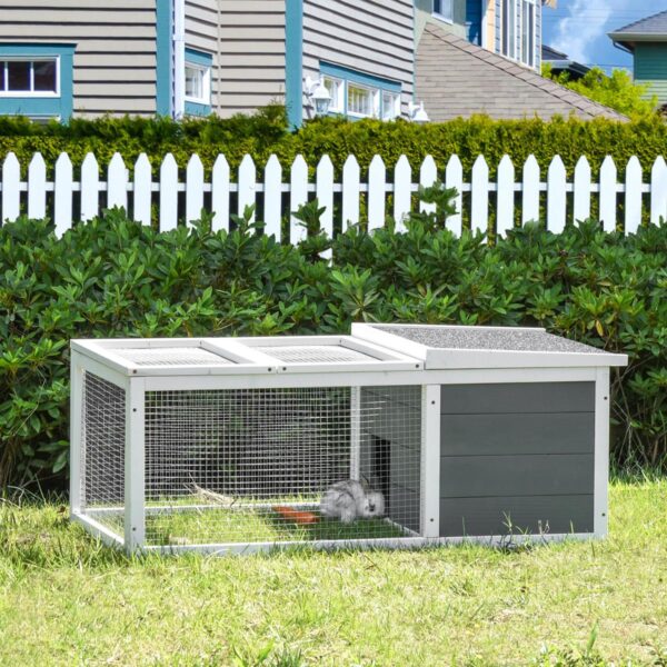 Rabbit Hutch Guinea Pig Hutch Wooden Small Animal Cage Rabbit Run Duck House with Openable Roof for Indoor Outdoor 115 x 66 x 47.5 cm - in use view