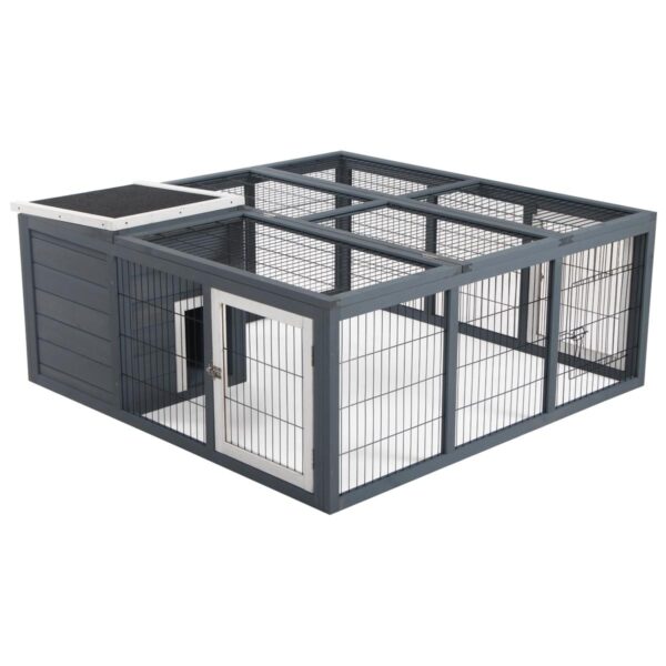 Rabbit Hutch for Outdoor Use - With Run & Open Roof - white background view