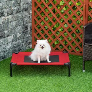 PetsMania Raised Dog Bed Cat Elevated Lifted Portable Camping w/ Metal Frame Black and Red (Medium) - in use view