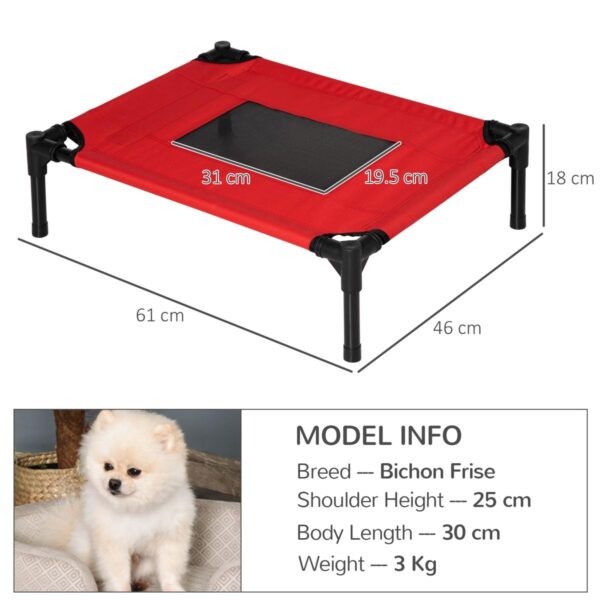 Raised Dog Bed – Elevated Pet Cot with Metal Frame (Black & Red, Small) - dimensions view