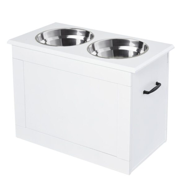 Raised Dog Bowls with Storage - Two Stainless Steel Bowls - white background view