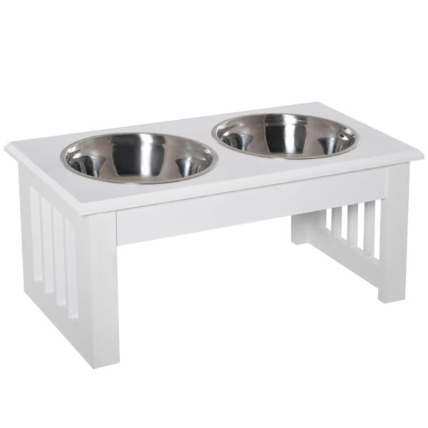 Raised Dog Feeding Bowls - Compact Stainless Stand - white background view