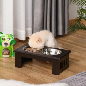 PetsMania Raised Dog Feeding Bowls with Stand, Stainless Steel for Medium Dog, 58L x 31W x 25H cm - Brown - in use view