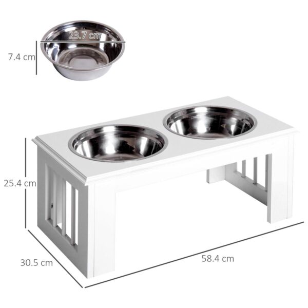 Raised Dog Feeding Bowls – Premium Stainless Stand (58x31x25cm, White) - dimensions view