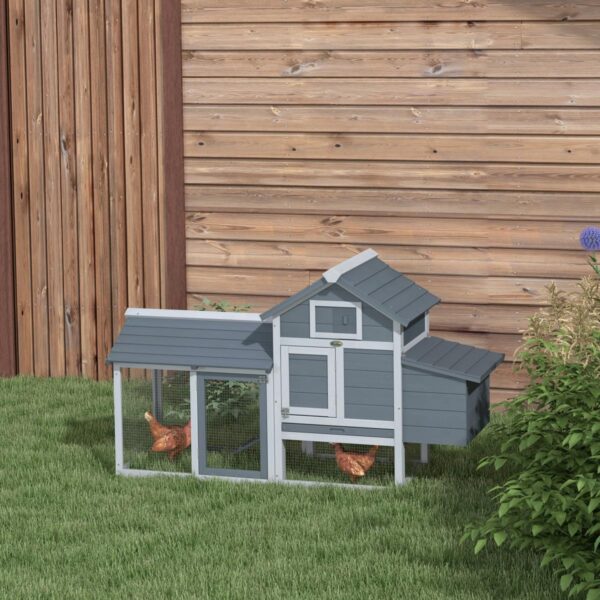 Small Chicken Coop with Run Hen House Poultry Coops Cages Nesting Box Grey 150.5 x 54 x 87cm - in use view