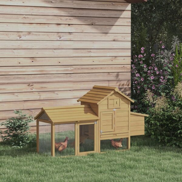 PetsMania Small Chicken Coop with Run Hen House Poultry Coops Cages Nesting Box Wood 150.5 x 54 x 87cm - in use view