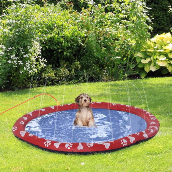 150cm Splash Pad Sprinkler for Pets Dog Bath Pool Water Game Mat Toy Non-slip Outdoor Backyard Red - in use view