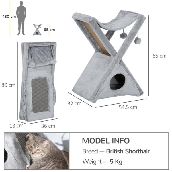 Two-Tier Cat Tree – Indoor Play & Rest Tower with Scratching (Grey) - dimensions view