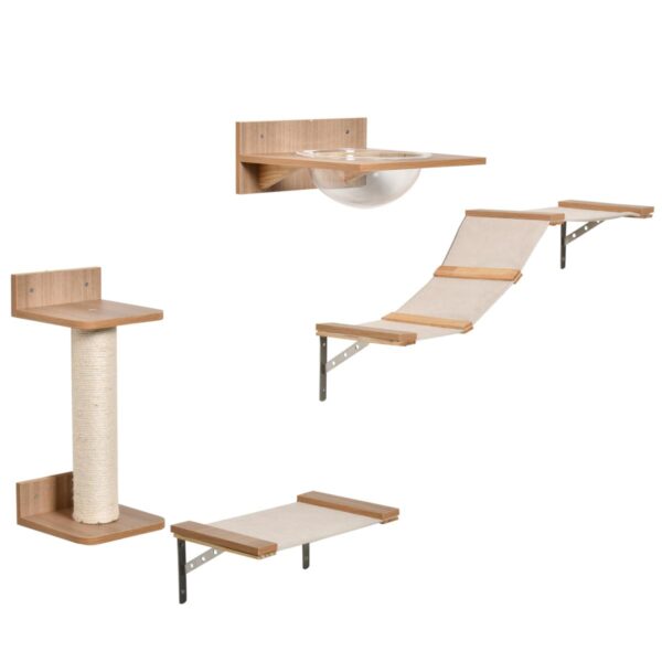 Wall-Mounted Cat Shelf Set - Climbing Perch & Hammock - white background view