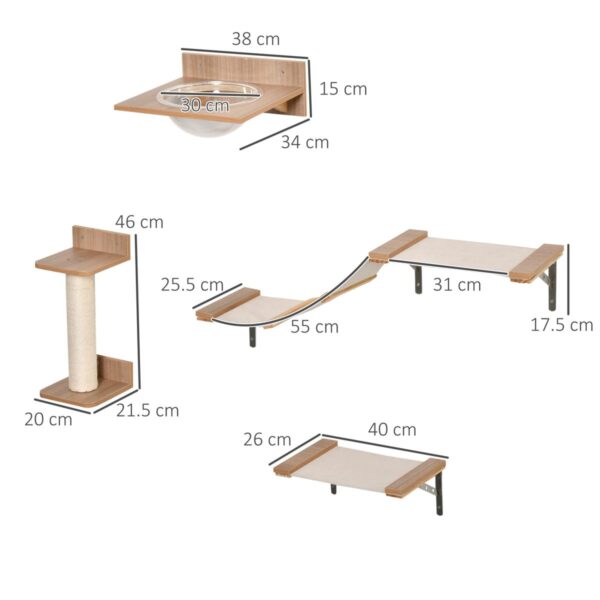 Wall-Mounted Cat Shelf Set - Climbing Perch & Hammock - dimensions view