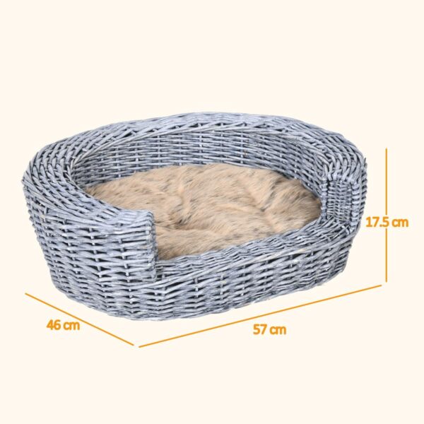 Wicker Pet Bed – Willow Sofa Couch with Cushion (57x46x17.5cm, Grey) - dimensions view