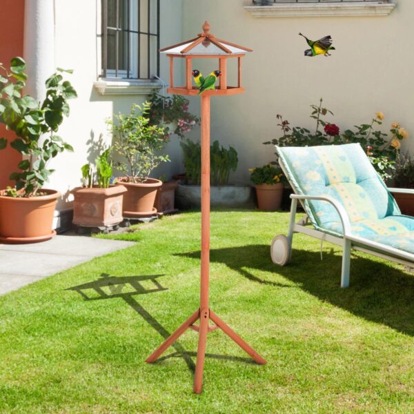 PetsMania Wooden Bird Table for the garden Feeding Station, 153Hcm - in use view