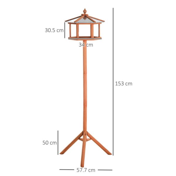 Wooden Bird Table – Garden Feeding Station (153cm High, Wood Finish) - dimensions view