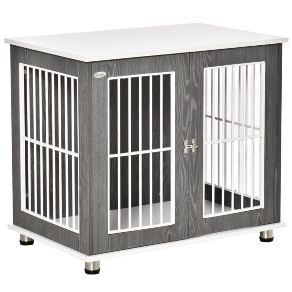 Wooden Dog Crate - Kennel End Table with Lockable Door - white background view