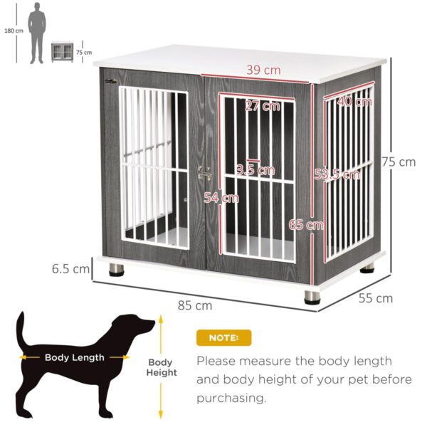 Wooden Dog Crate - Kennel End Table with Lockable Door - dimensions view