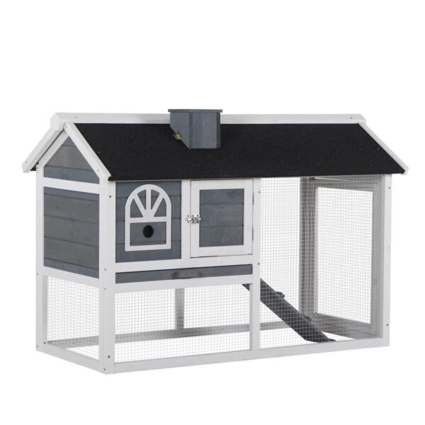Wooden Rabbit Hutch & Run - With Sliding Tray - white background view