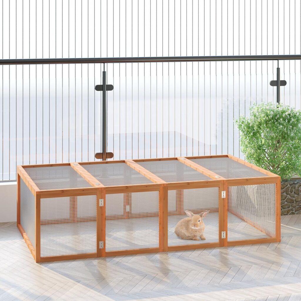 Tornado Rabbit Mesh 6ft Wooden Rabbit Hutch - Durable Wire Mesh, Open Roof (Natural Finish)