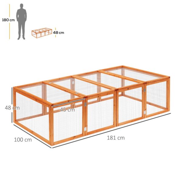 6ft Wooden Rabbit Hutch – Durable Wire Mesh, Open Roof (Natural Finish) - dimensions view